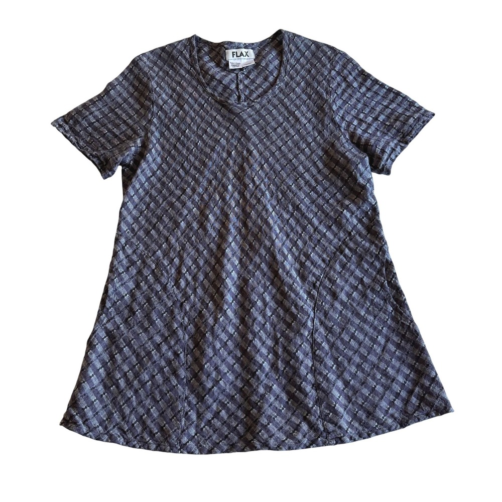 Flax 100% Linen‎ Short Sleeve Scoopneck Lagenlook Purple A Line Tunic Top S